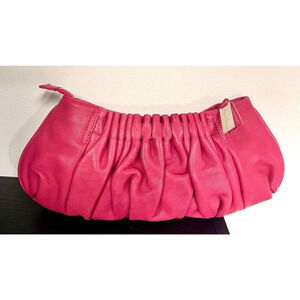 Kenneth Cole Women's Pink Zipper Closure Ruched Leather Clutch Purse